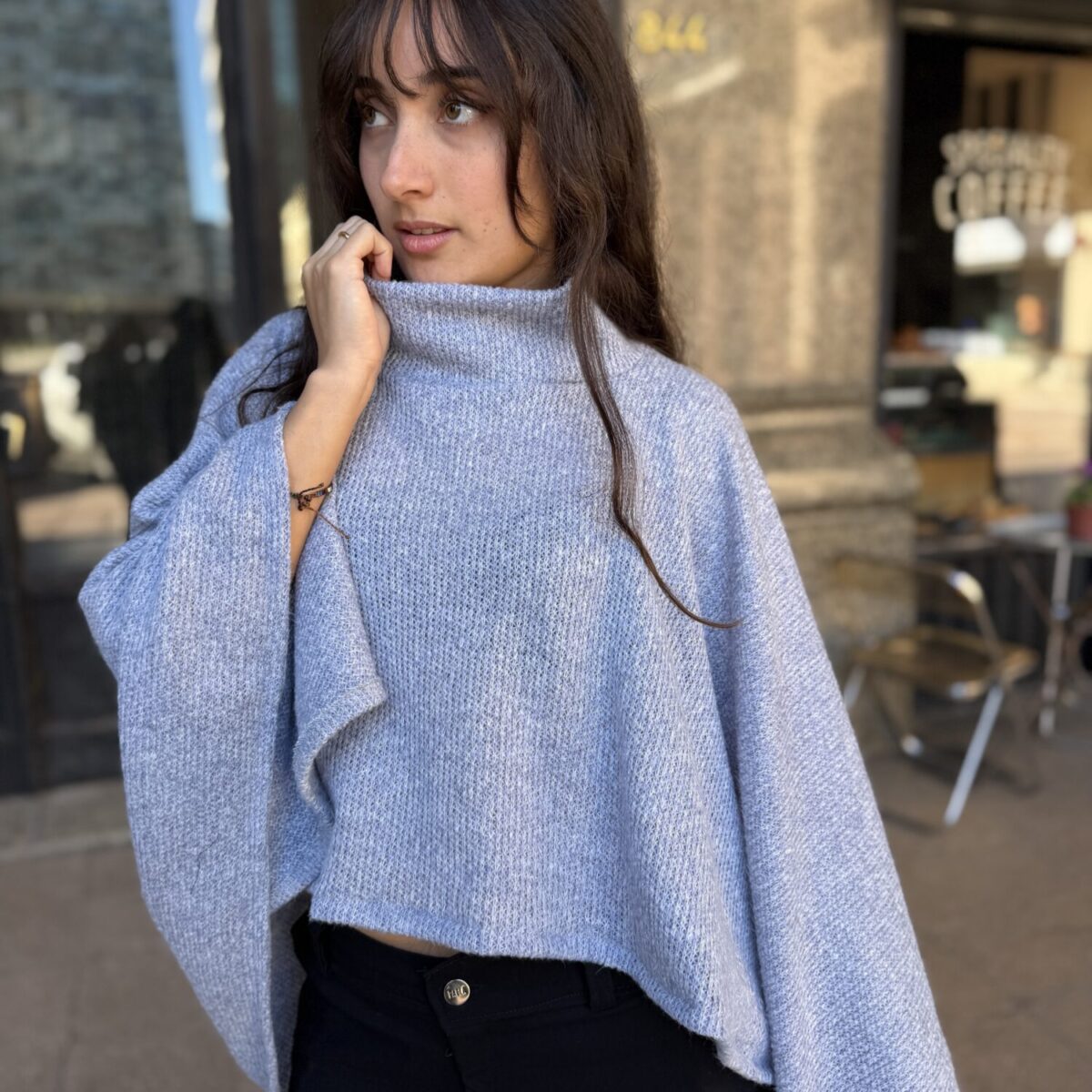 Poncho Velvet Air Celeste